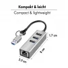 Logilink UA0440 Hub USB 3.2 Gen 1 de 3 portas com adaptador Gigabit Ethernet, conector USB-C e USB-A, alumínio
