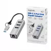 Logilink UA0440 Hub USB 3.2 Gen 1 de 3 portas com adaptador Gigabit Ethernet, conector USB-C e USB-A, alumínio