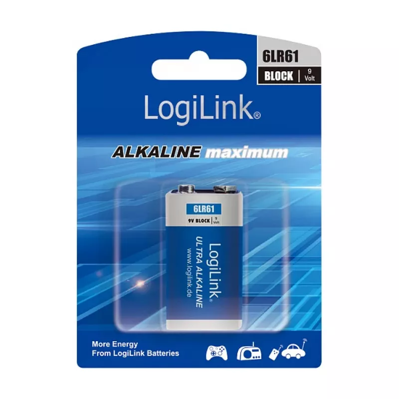 Pilha alcalina LogiLink Ultra Power 9V, pack de 1 blister