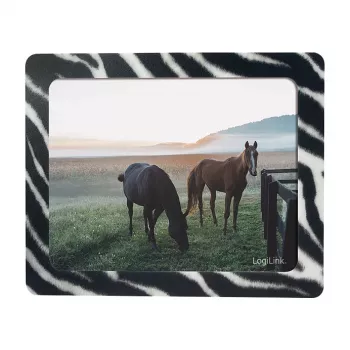 LogiLink Tapete de rato ultrafino com moldura integrada, design zebra, base de borracha antiderrapante, 2 mm, foto 10 x 15 cm, preto/branco