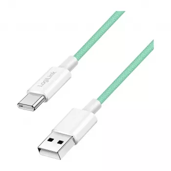 LogiLink Cabo USB 2.0 Type-C, A/M para C/M, 480 Mbit/s, 60 W, nylon, verde, 0,5 m