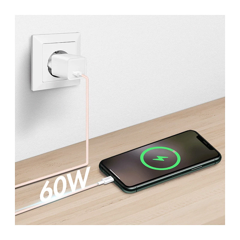 Cabo LogiLink CU0324 USB 2.0 Type-C, A/M para C/M, 480 Mbps, 60W, Nylon, rosa, 1 m