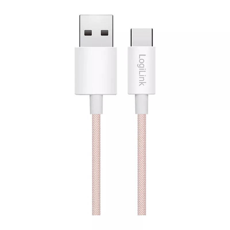 Cabo LogiLink CU0324 USB 2.0 Type-C, A/M para C/M, 480 Mbps, 60W, Nylon, rosa, 1 m