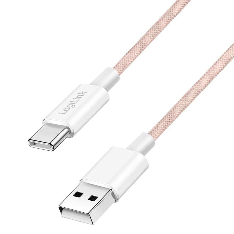 Cabo LogiLink CU0324 USB 2.0 Type-C, A/M para C/M, 480 Mbps, 60W, Nylon, rosa, 1 m