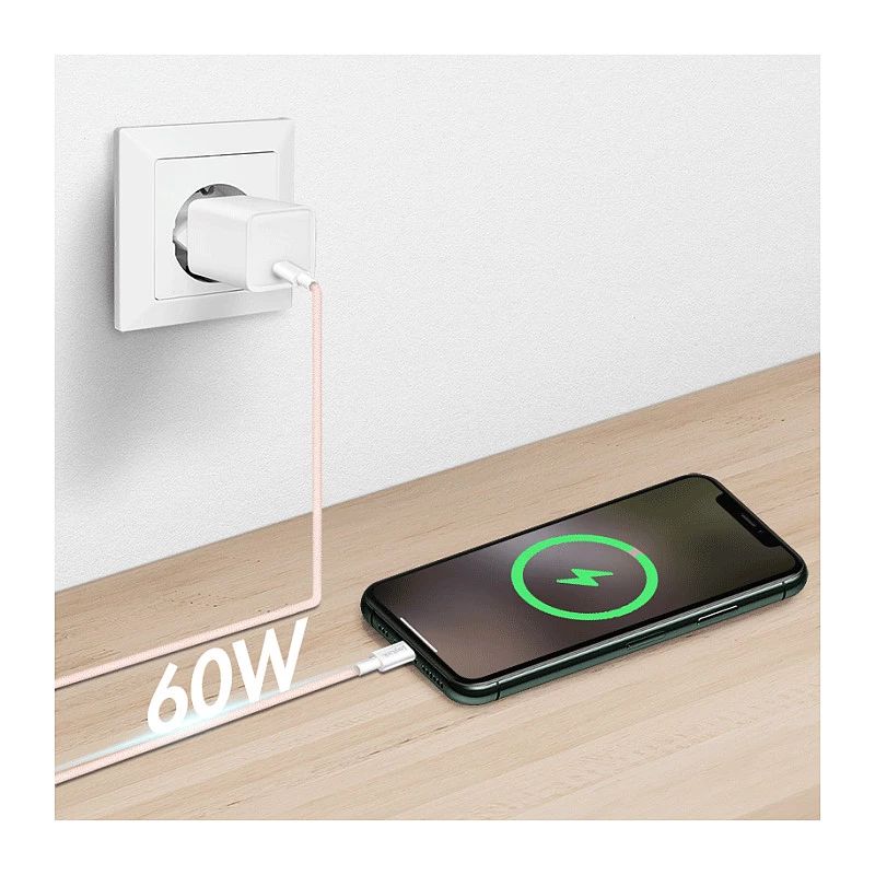 Cabo LogiLink USB 2.0 Type-C para Type-C, 1m, 60W Power Delivery, nylon entrelaçado, rosa
