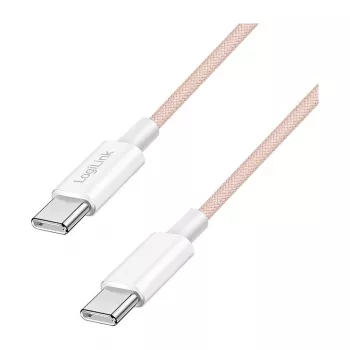 Cabo LogiLink USB 2.0 Type-C para Type-C, 1m, 60W Power Delivery, nylon entrelaçado, rosa