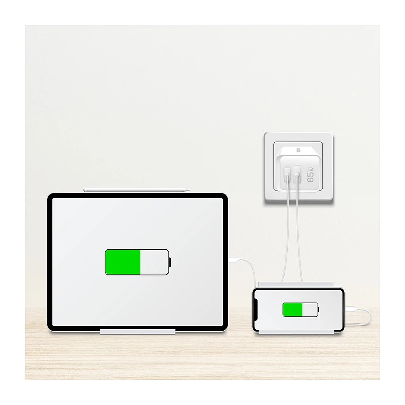 Carregador Logilink USB-A/C 65 W GaN, 1x USB-A (QC), 1x USB-C (PD), branco