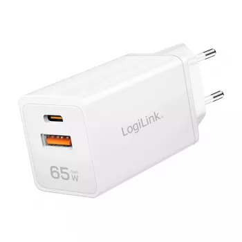 Carregador Logilink USB-A/C 65 W GaN, 1x USB-A (QC), 1x USB-C (PD), branco