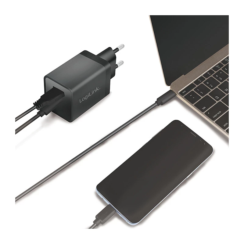 Logilink Kit de carregamento USB-A/C, 15 W, 1x USB-A, 1x USB-C, preto