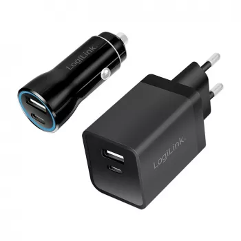 Logilink Kit de carregamento USB-A/C, 15 W, 1x USB-A, 1x USB-C, preto