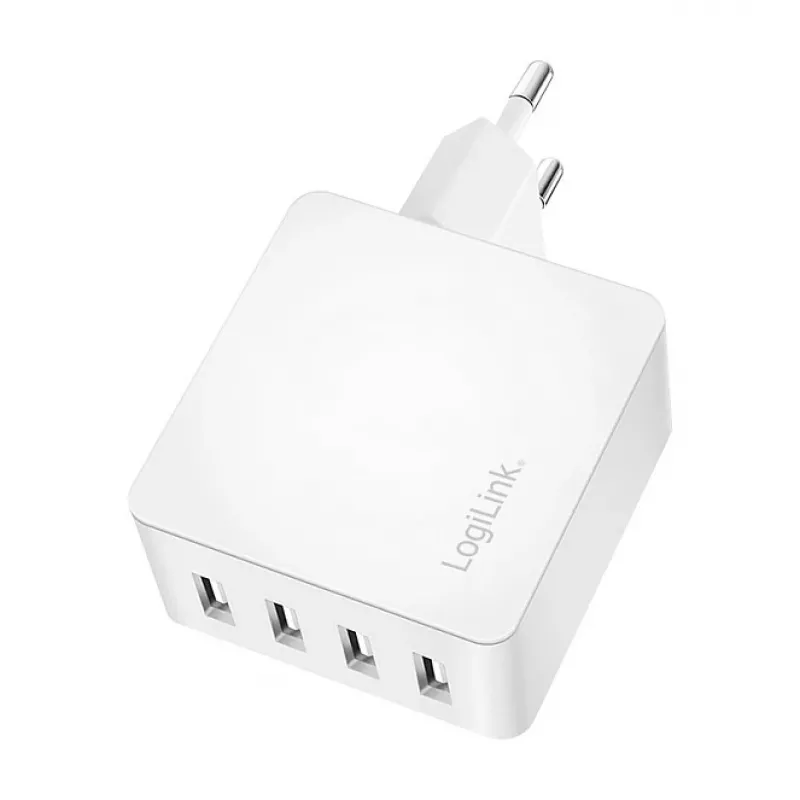 Logilink Carregador USB-A, 24 W, 4 portas, 4x USB-A, branco
