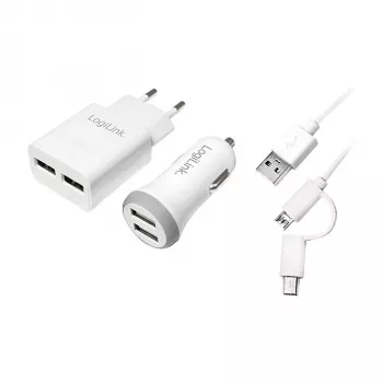 Logilink Conjunto de Carregador USB-A, 10,5 W / 10 W, 2 Portas, 2x USB-A, Branco