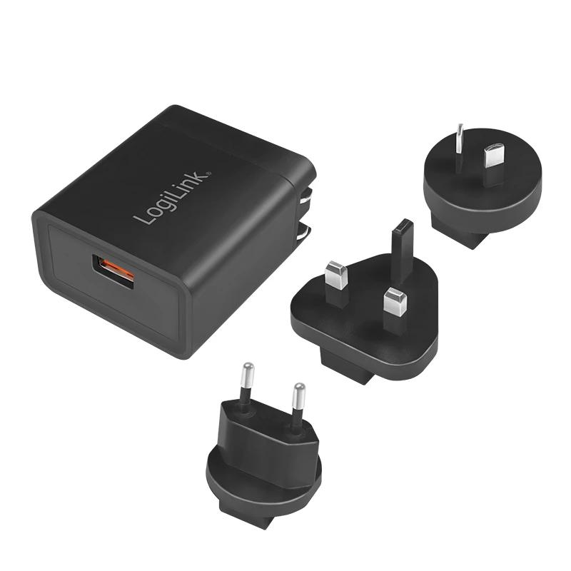 Logilink Carregador de viagem USB-A, 18 W, GaN, 1 porta, 1x USB-A (QC), preto