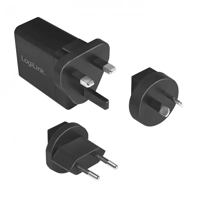Logilink Carregador de viagem USB-A, 18 W, GaN, 1 porta, 1x USB-A (QC), preto
