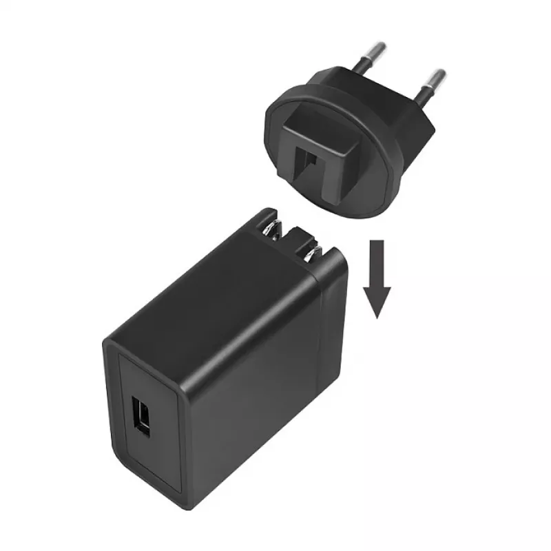 Logilink Carregador de viagem USB-A, 18 W, GaN, 1 porta, 1x USB-A (QC), preto