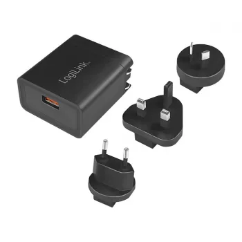 Logilink Carregador de viagem USB-A, 18 W, GaN, 1 porta, 1x USB-A (QC), preto