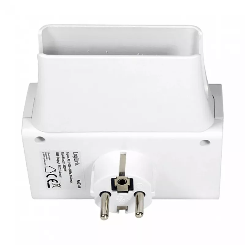 LogiLink Carregador de parede USB-A 10,5 W, 2 portas, com estação de carregamento, branco