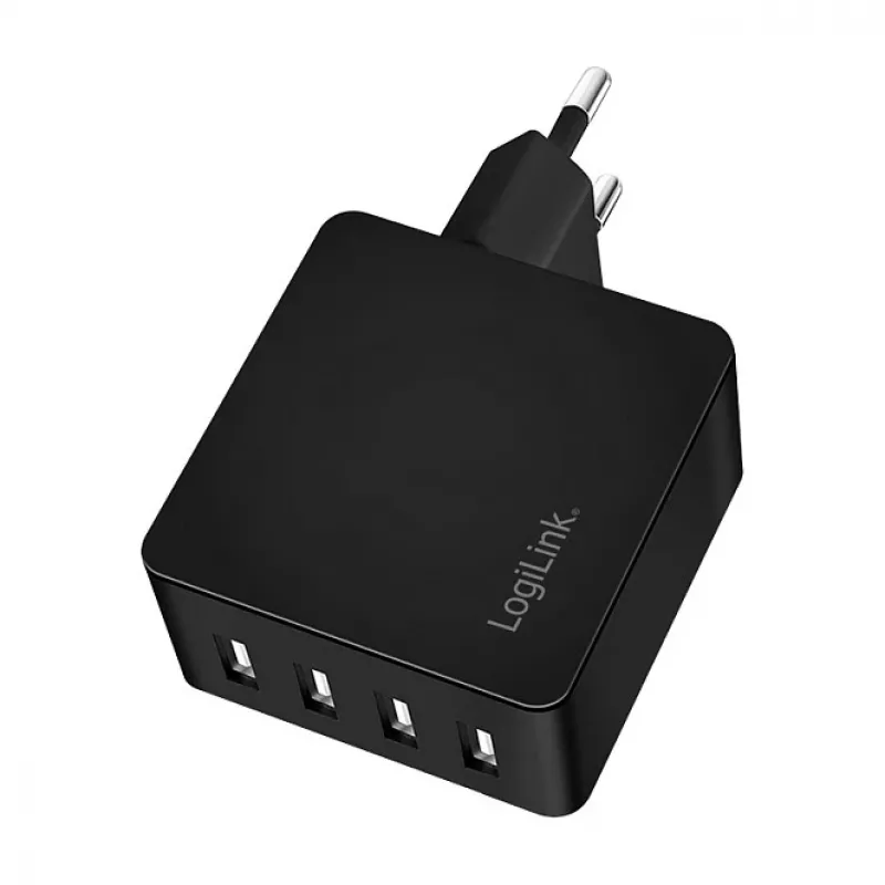 LogiLink Carregador de parede USB-A, 24W, 4 portas, 4x USB-A, preto