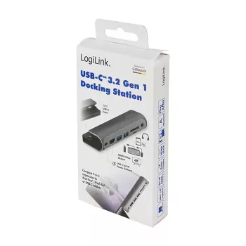 LOGILINK Docking station USB-C, 7 portas, USB 3.2 Gen1, 100W PD, 4K HDMI, para iPad, alumínio (UA0385)