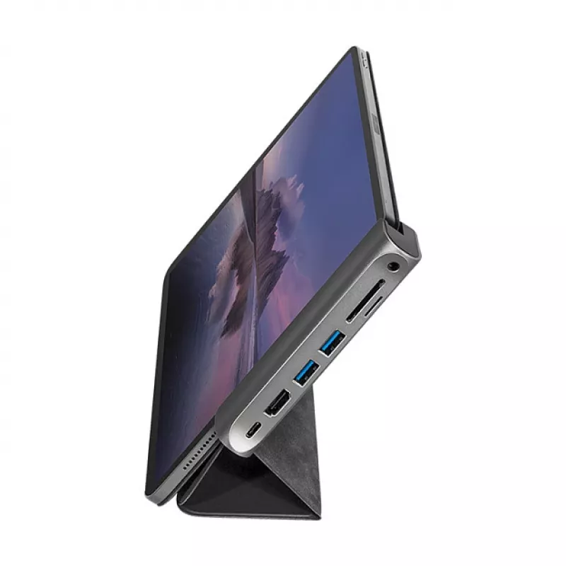 LogiLink UA0385 estação de acoplamento USB-C, 7 portas, USB 3.2 Gen1, PD, 4K HDMI, SD/microSD, 3,5 mm, para iPad, alumínio
