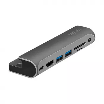 LOGILINK Docking station USB-C, 7 portas, USB 3.2 Gen1, 100W PD, 4K HDMI, para iPad, alumínio (UA0385)