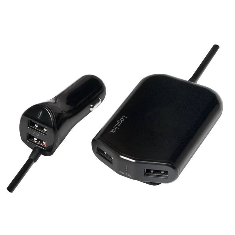 Logilink Carregador de automóvel USB, 2+2 portas, 24 W, preto