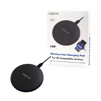 Carregador de mesa sem fios LogiLink 10 W Qi, base de carregamento preta