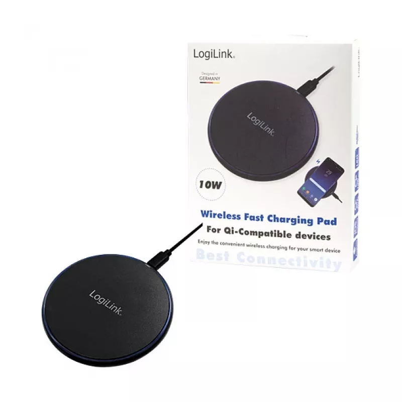 Carregador de mesa sem fios LogiLink 10 W Qi, base de carregamento preta