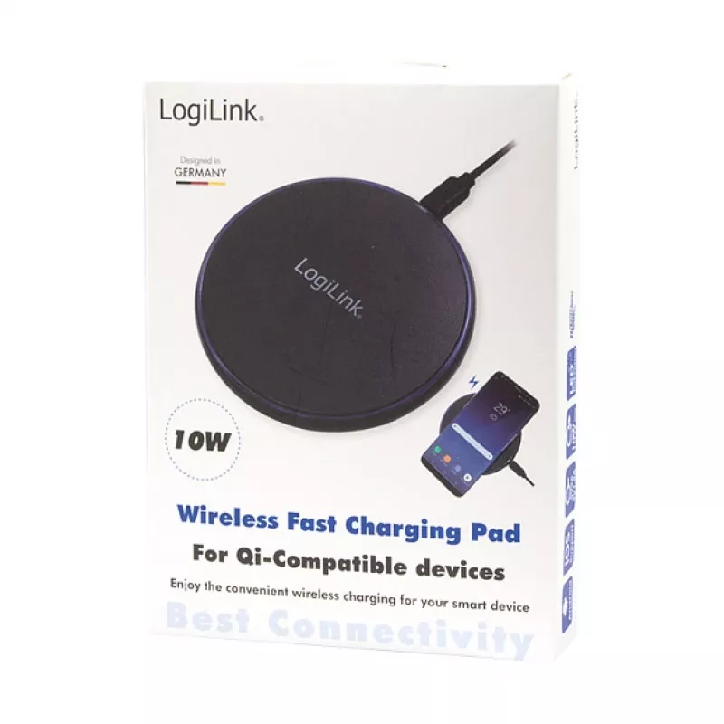 Carregador de mesa sem fios LogiLink 10 W Qi, base de carregamento preta