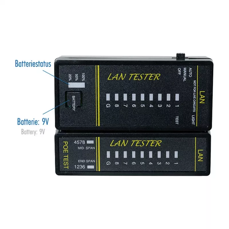 LOGILINK WZ0080 testador de cabos LAN e localizador PoE com íman, lanterna, LCD retroiluminado, alcance de 300 m