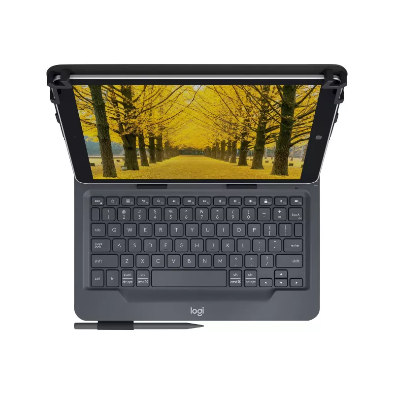 Teclado universal e capa folio Logitech para tablets de 9-10 polegadas, Bluetooth 3.0, layout QWERTZ suíço-alemão, graphite