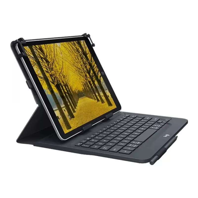 Teclado universal e capa folio Logitech para tablets de 9-10 polegadas, Bluetooth 3.0, layout QWERTZ suíço-alemão, graphite