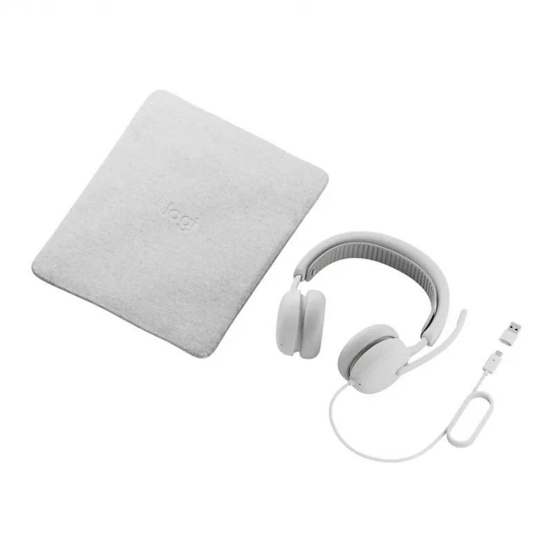 Headset on-ear Logitech Zone Wired 2 USB-C com microfone de arco com cancelamento de ruído, branco-sujo