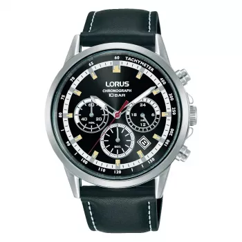 Relógio de homem LORUS cronógrafo de quartzo RT301KX9 42mm aço inoxidável mostrador preto