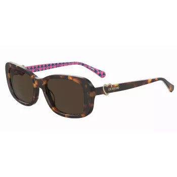 Óculos de sol de mulher LOVE MOSCHINO MOL060S05L557 - armação de acetato havana, lentes de policarbonato castanhas, 55/14/145 mm