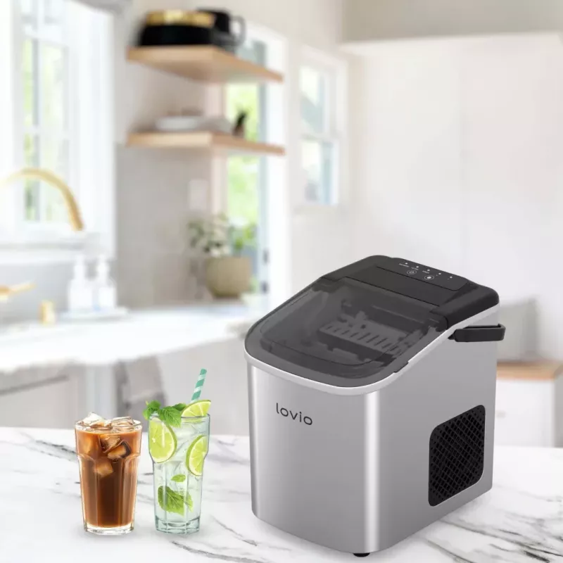 Lovio LVIM001SL Crystal Ice Home máquina de gelo – 12 kg/24h, depósito de 2,2L, prateado/preto