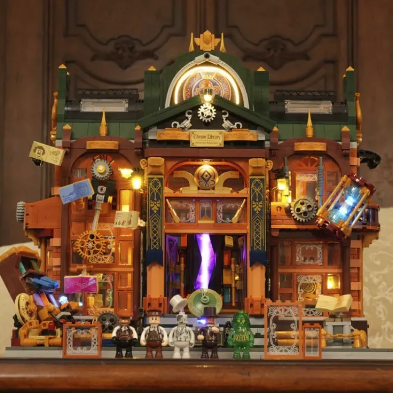 Kit de miniatura DIY Lumibricks Steampunk Time Rift Library Book Nook