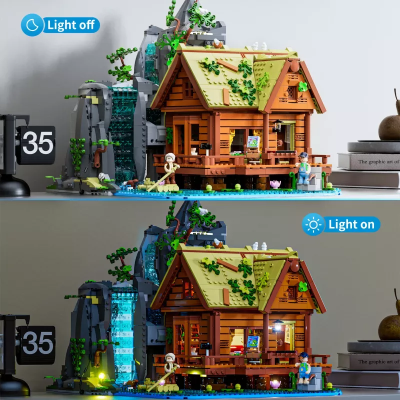 Lumibricks Waterfall Hut conjunto de blocos com iluminação LED