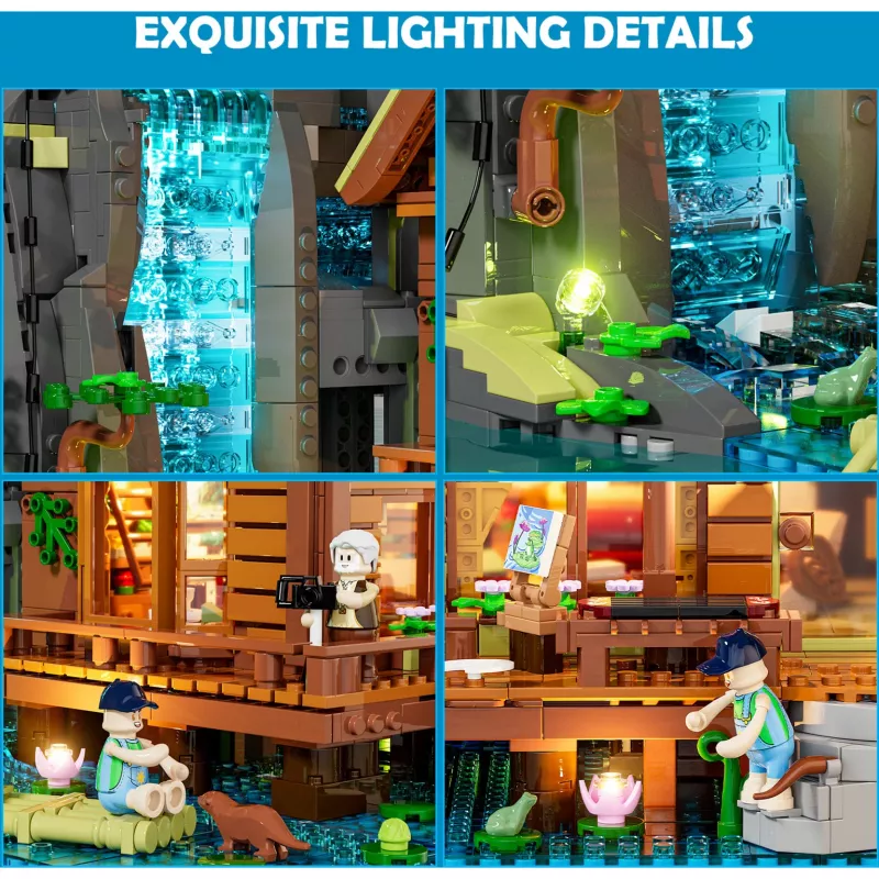 Lumibricks Waterfall Hut conjunto de blocos com iluminação LED