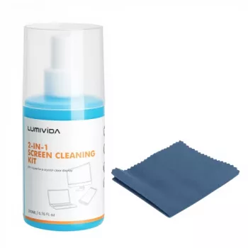 Conjunto de limpeza de ecrãs LUMIVIDA HS084912 – spray sem álcool 200 ml, pano de microfibra 20x20 cm e escova macia para LCD, LED, OLED, plasma, portáteis, monitores, smartphones, tablets, câmaras, óculos