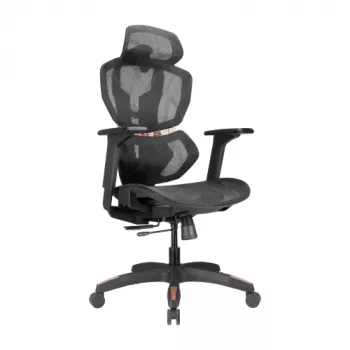 Cadeira de escritório ergonómica LUMIVIDA PREMIUM com apoio de cabeça e lombar, braços ajustáveis em 3D - preta