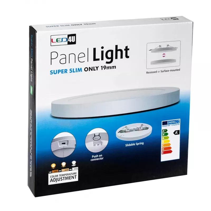 Painel de teto LED MACLEAN 7in1 de encastrar Ultra Slim 30W 3 cores (WW, NW, CW) Led4U LD142 com sensor de micro-ondas e fonte de alimentação incorporada