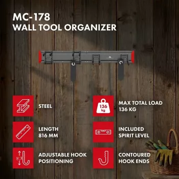 Organizador de ferramentas em aço de parede Maclean MC-178, carga 136 kg, 816 mm de largura, painel perfurado