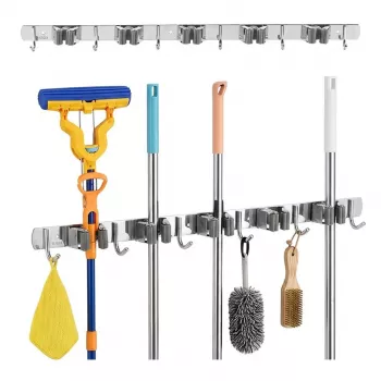 Maclean MC-185 Organizador de ferramentas de parede para ferramentas de jardim e esfregonas, aço, 60 cm, 20 kg de carga, com ganchos
