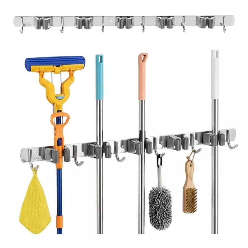 Maclean MC-185 Organizador de ferramentas de parede para ferramentas de jardim e esfregonas, aço, 60 cm, 20 kg de carga, com ganchos