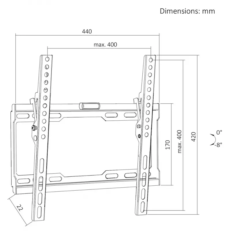 Suporte de parede inclinável para TV MACLEAN MC-187 para ecrãs 32-75 polegadas, VESA até 400x400, 45 kg, preto