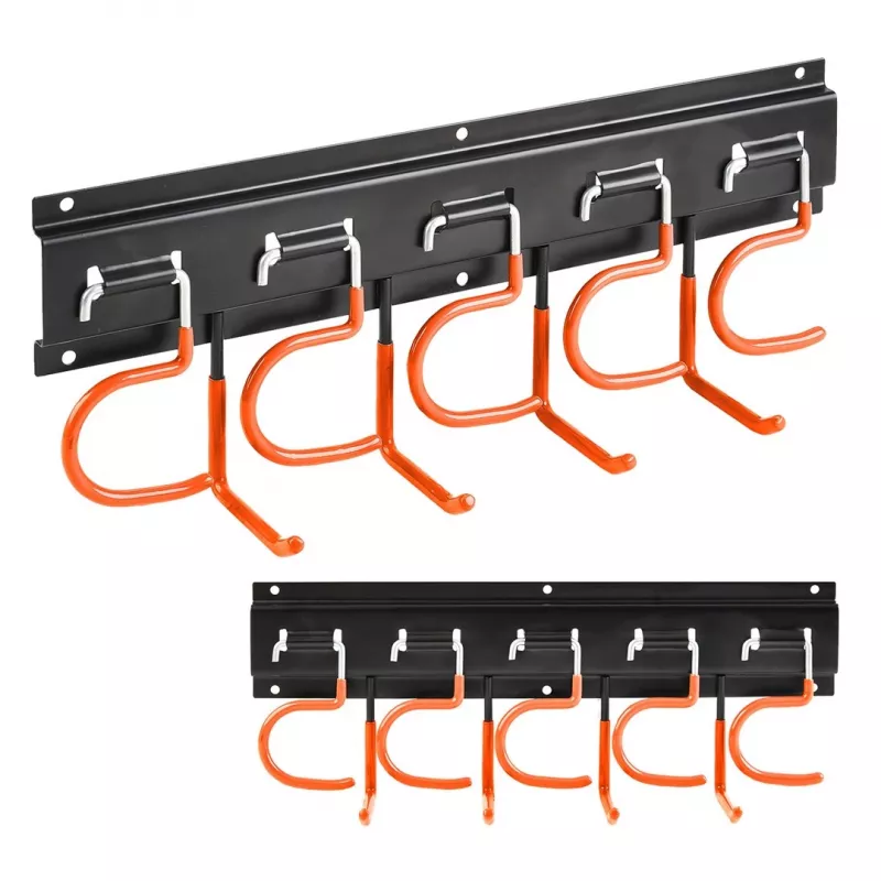 MACLEAN MC-193 Organizador de ferramentas de jardim para parede com 5 suportes automáticos e 6 ganchos rebatíveis, plástico ABS, cinzento/preto