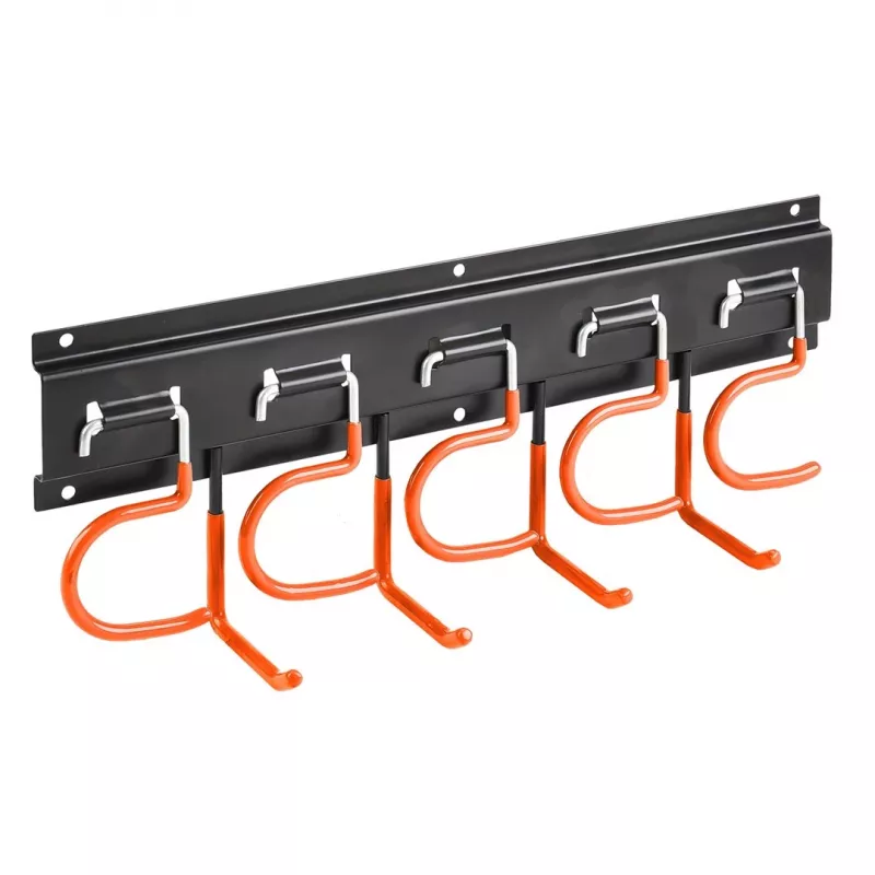 MACLEAN MC-193 Organizador de ferramentas de jardim para parede com 5 suportes automáticos e 6 ganchos rebatíveis, plástico ABS, cinzento/preto