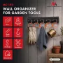MACLEAN MC-193 Organizador de ferramentas de jardim para parede com 5 suportes automáticos e 6 ganchos rebatíveis, plástico ABS, cinzento/preto