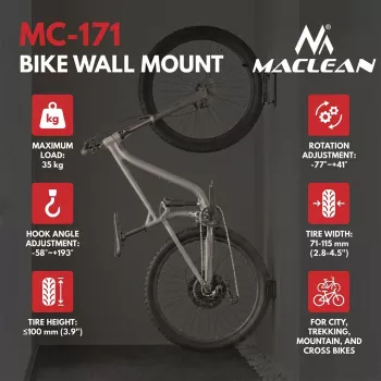 Suporte de parede para bicicleta Maclean, carga máx. 35 kg, ângulo de inclinação ajustável, aço, MC-171